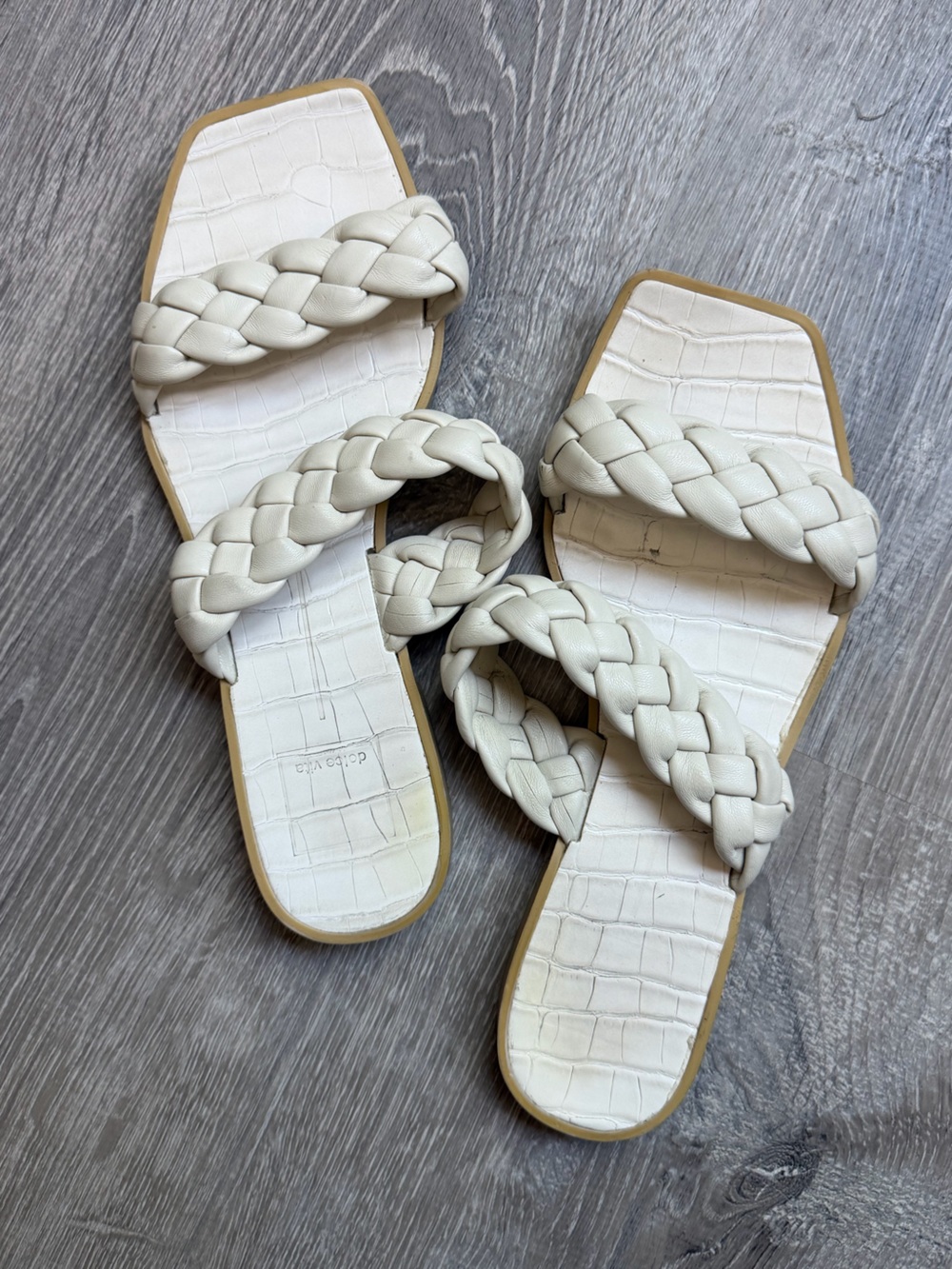 Dolce Vita Braided Double-Strap White Slide Sandals
